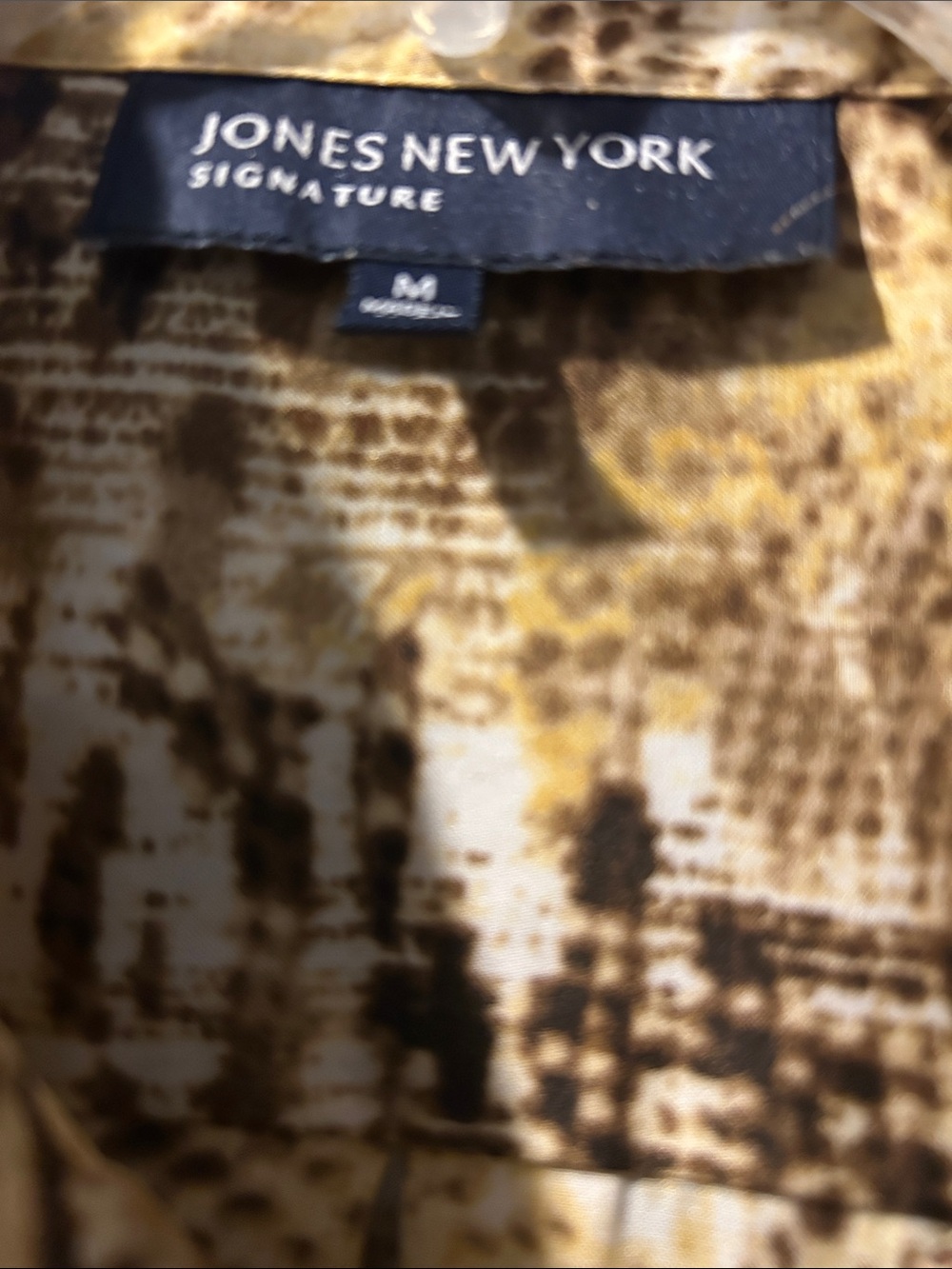 Jones New York Brown, Cream & Yellow Animal-Print Button-Up Blouse - Picture 2 of 8